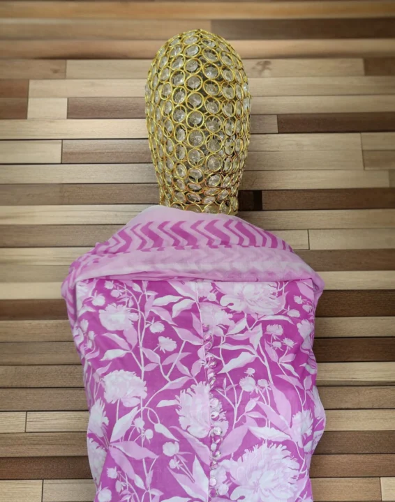 Pink Floral Cotton Suit with Dupatta