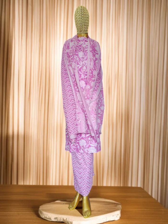 Pink Floral Cotton Suit with Dupatta