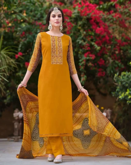 Humsafar Embroidered Rayon Suit with Nazneen Dupatta by ELIBAS – Unstitched Summer Wear