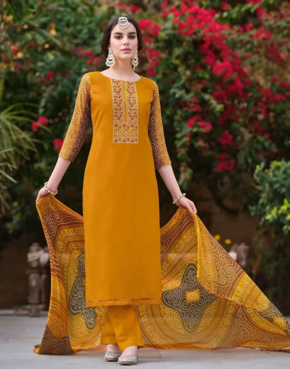 Humsafar Embroidered Rayon Suit with Nazneen Dupatta by ELIBAS – Unstitched Summer Wear